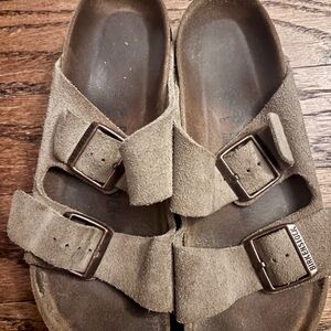 Birkenstock Suede Two-Strap Sandals in Olive